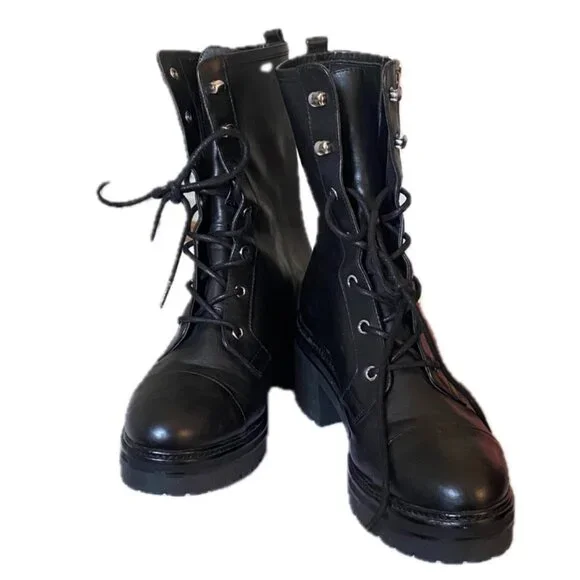 NEW Michael Kors Anaka Lace-up Lug Combat Vachetta Leather Bootie Sz